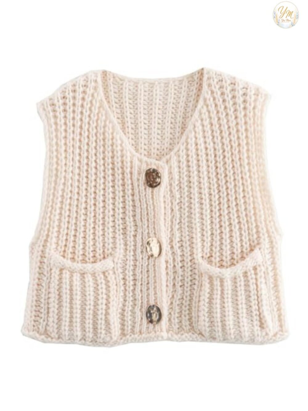 Sleeveless Sweater Vest Knit Crop Cardigan with Pockets